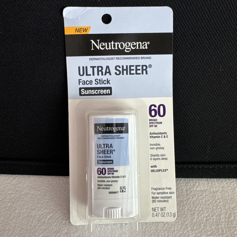 SPF 60 Ultra Sheer Stick Sunscreen Face Invisible Finish Travel 0.47oz